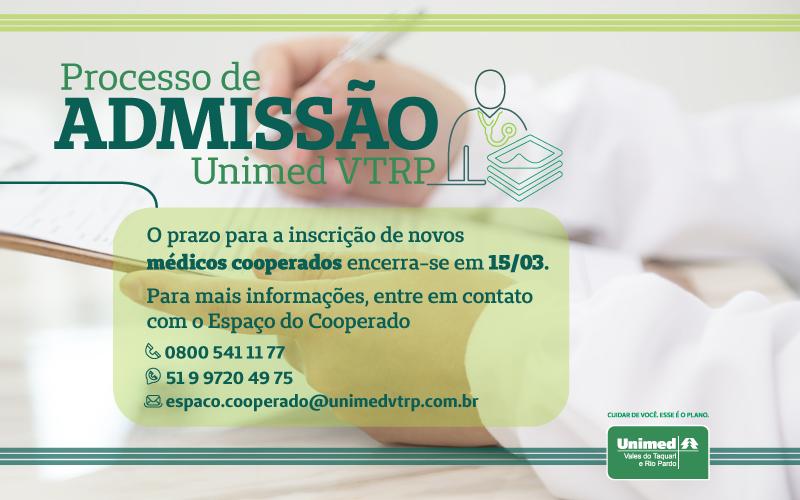 Imgem anuncia o início do ciclo de Admissão de Médicos Cooperados da Unimed VTRP