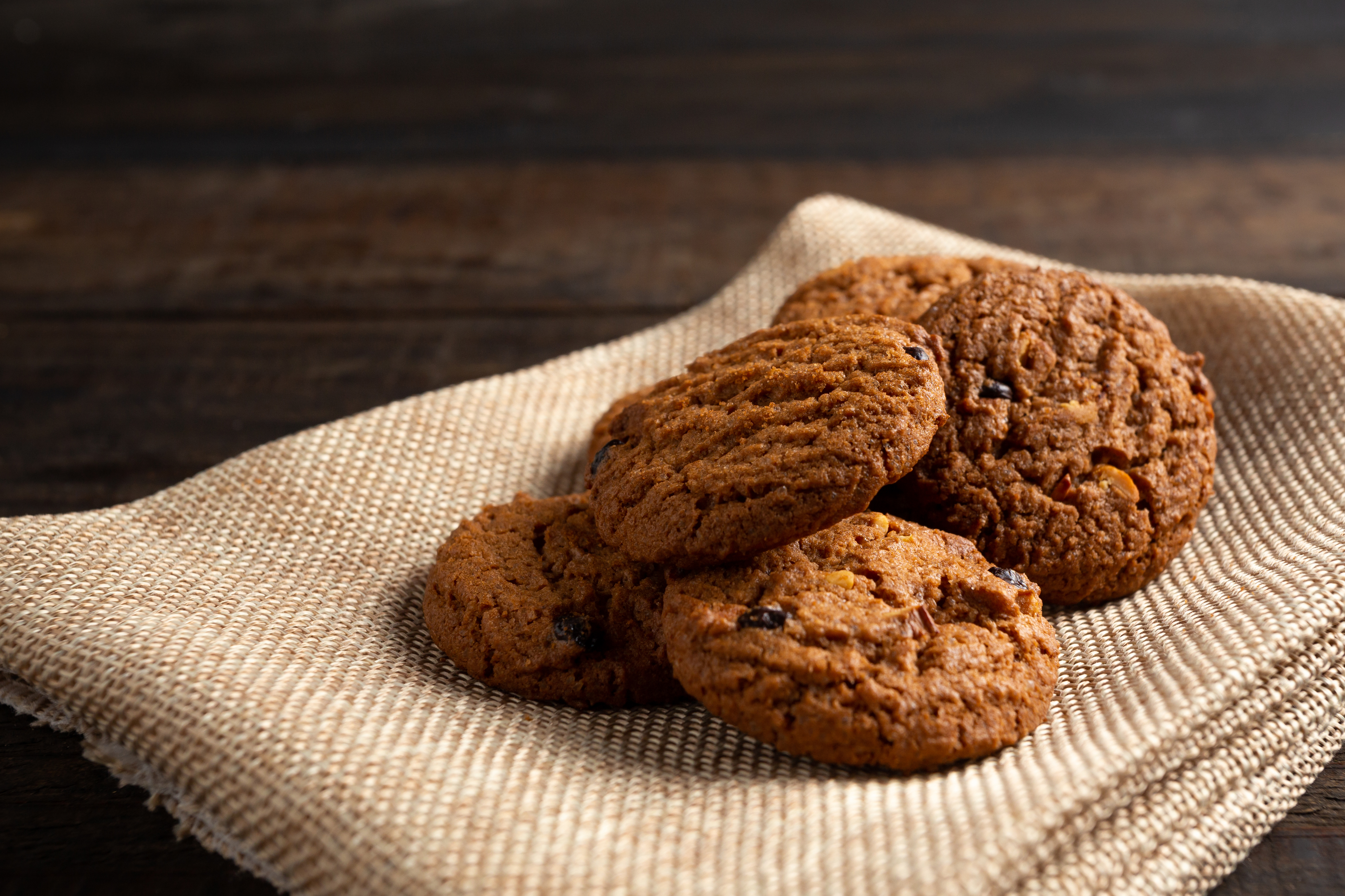 cookies on wooden table.